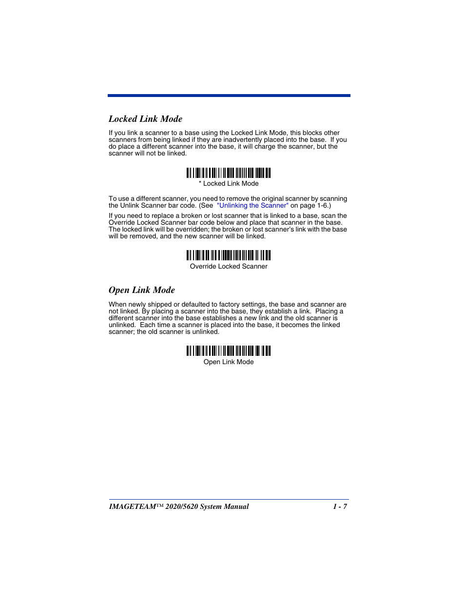 Locked link mode, Open link mode, Locked link mode -7 open link mode -7 | Hand Held Products 2020/5620 User Manual | Page 23 / 168