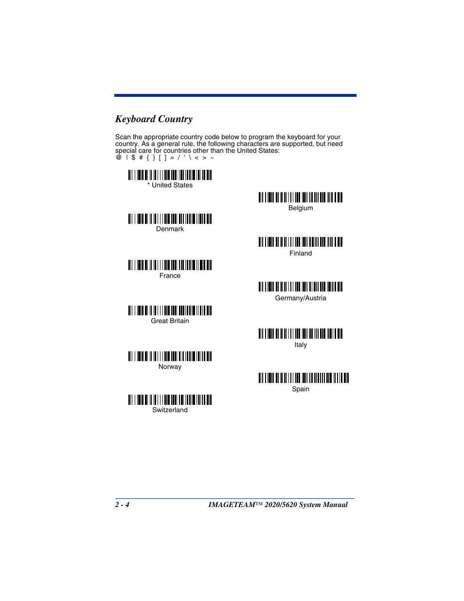 Keyboard country, Keyboard country -4 | Hand Held Products 2020/5620 User Manual | Page 42 / 168