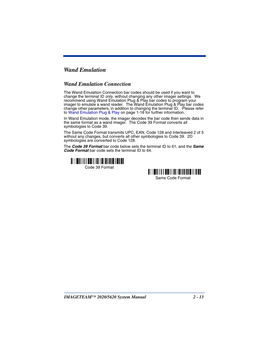 Wand emulation, Wand emulation connection, Wand emulation -13 | Wand emulation connection -13 | Hand Held Products 2020/5620 User Manual | Page 51 / 168