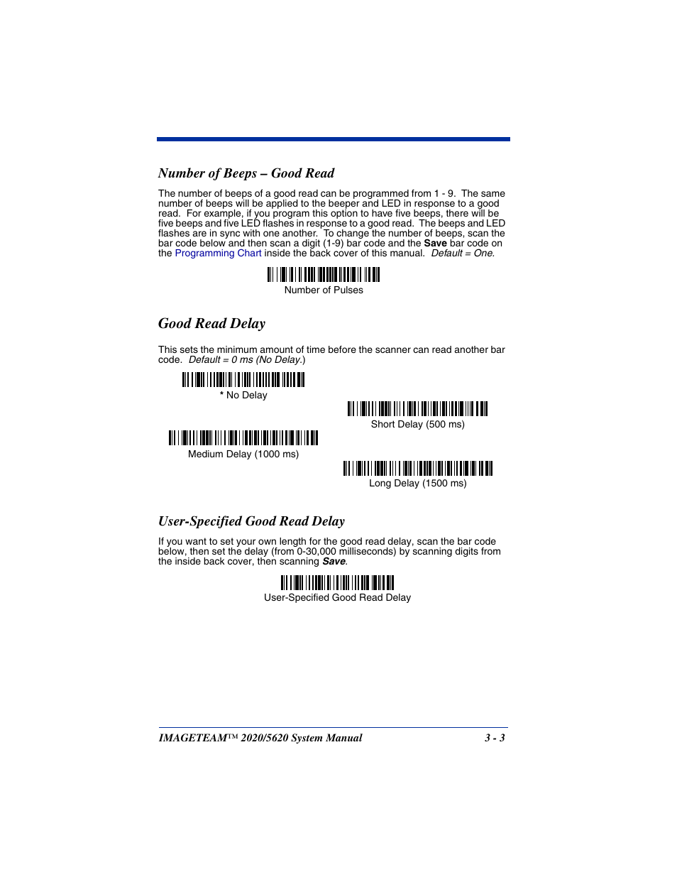 Number of beeps - good read, Good read delay, User-specified good read delay | Number of beeps – good read -3, Good read delay -3, User-specified good read delay -3, Number of beeps – good read | Hand Held Products 2020/5620 User Manual | Page 57 / 168