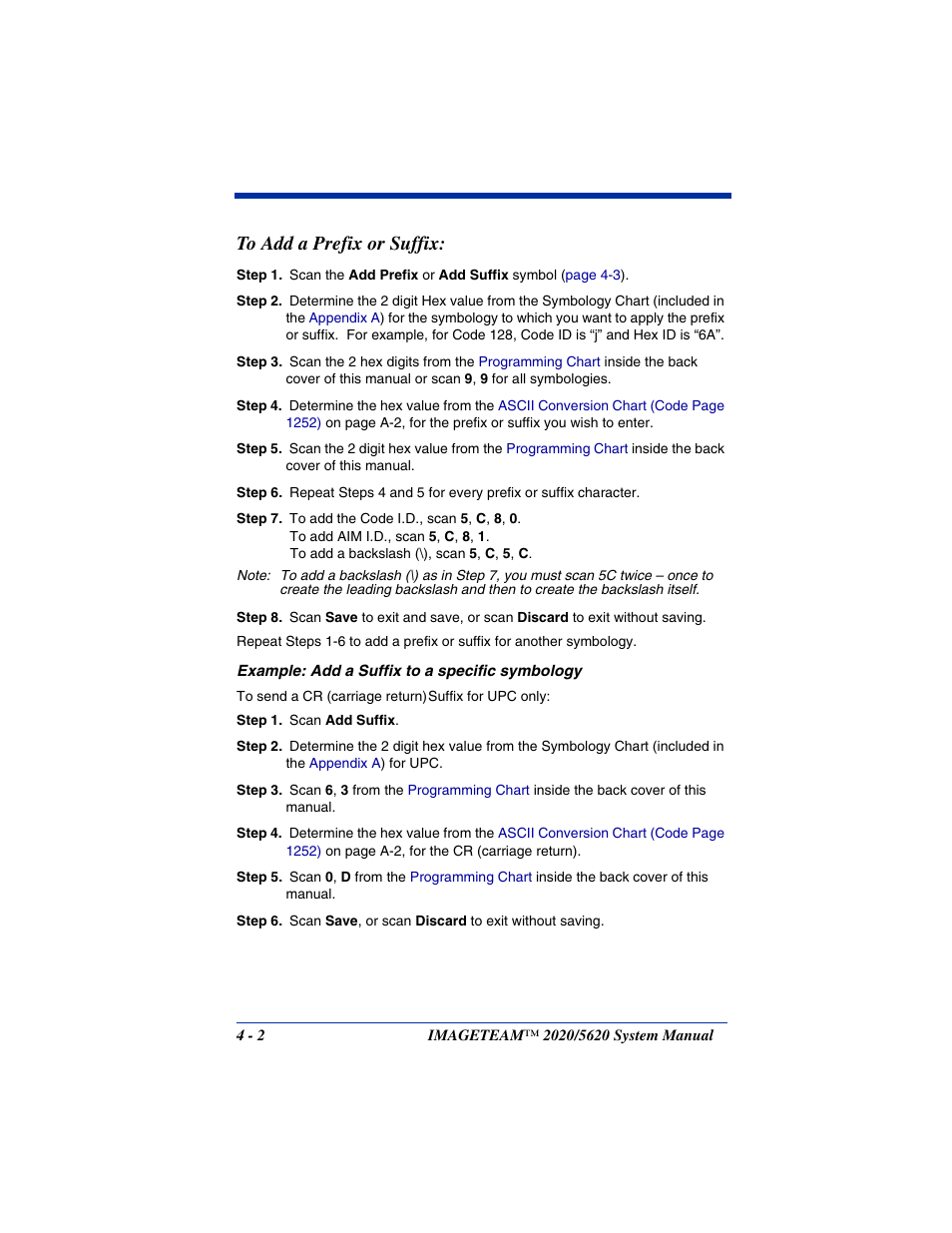 To add a prefix or suffix: -2 | Hand Held Products 2020/5620 User Manual | Page 68 / 168
