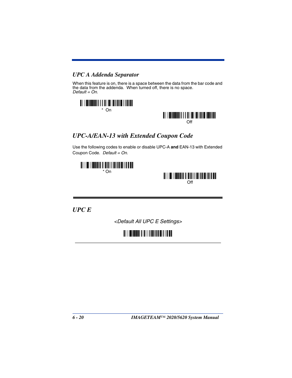 Upc a addenda separator, Upc-a/ean-13 with extended coupon code, Upc a addenda separator -20 | Upc-a/ean-13 with extended coupon code -20, Upc e | Hand Held Products 2020/5620 User Manual | Page 98 / 168