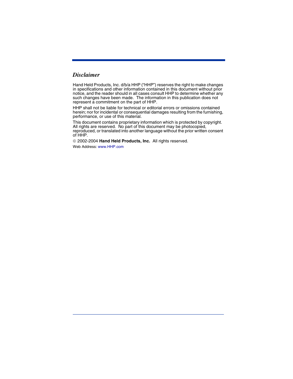 Disclaimer | Hand Held Products IT4800 User Manual | Page 2 / 32