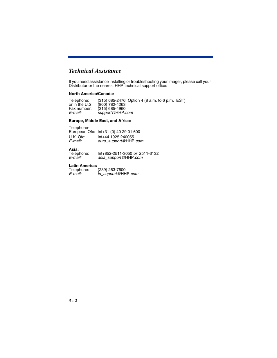 Technical assistance, Technical assistance -2 | Hand Held Products IT4800 User Manual | Page 30 / 32