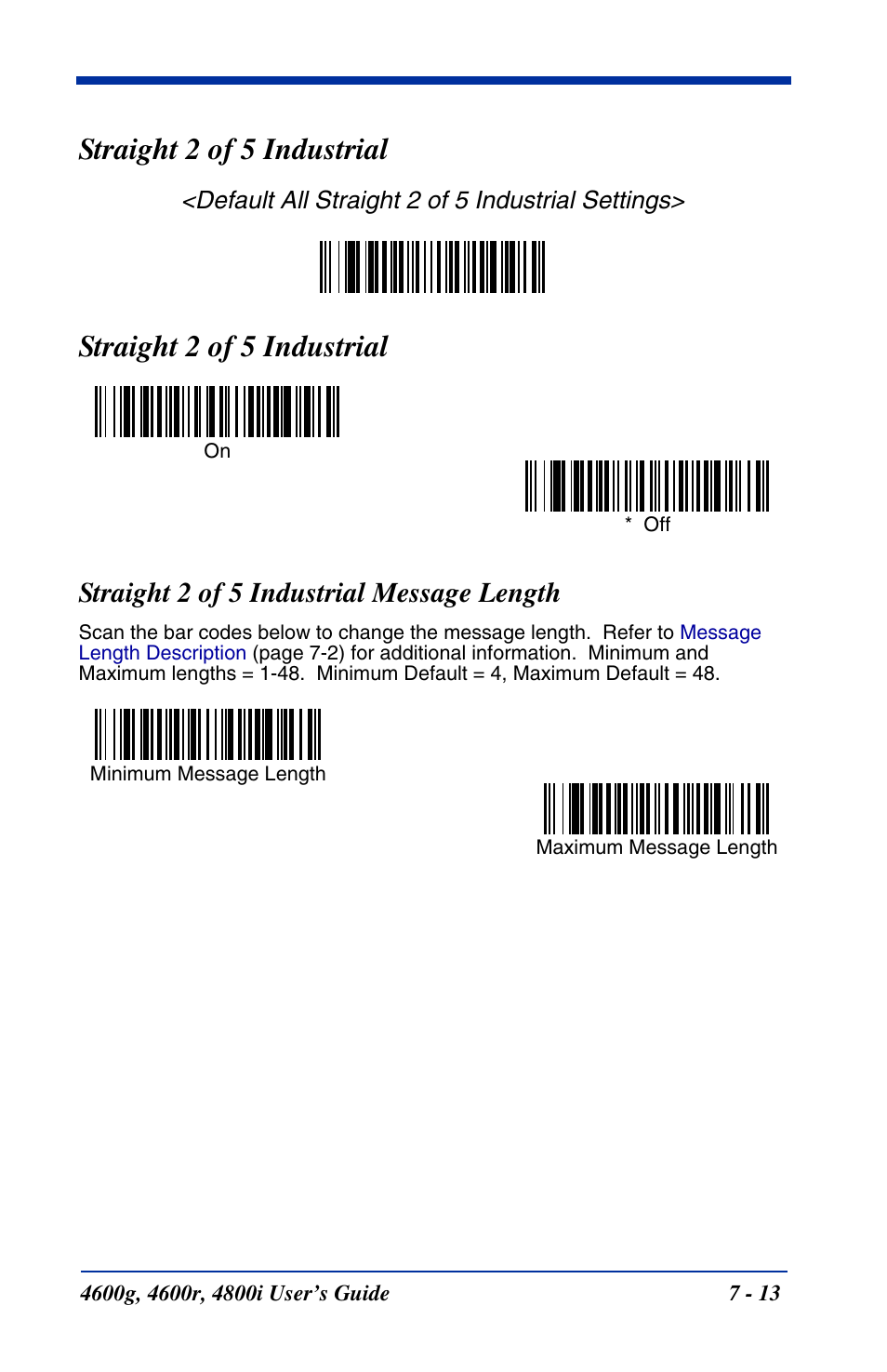 Straight 2 of 5 industrial message length, Straight 2 of 5 industrial message length -13, Straight 2 of 5 industrial | Hand Held Products 4600g User Manual | Page 105 / 234