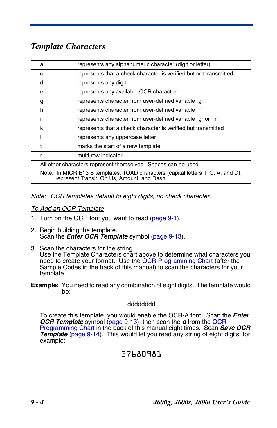 Template characters | Hand Held Products 4600g User Manual | Page 154 / 234