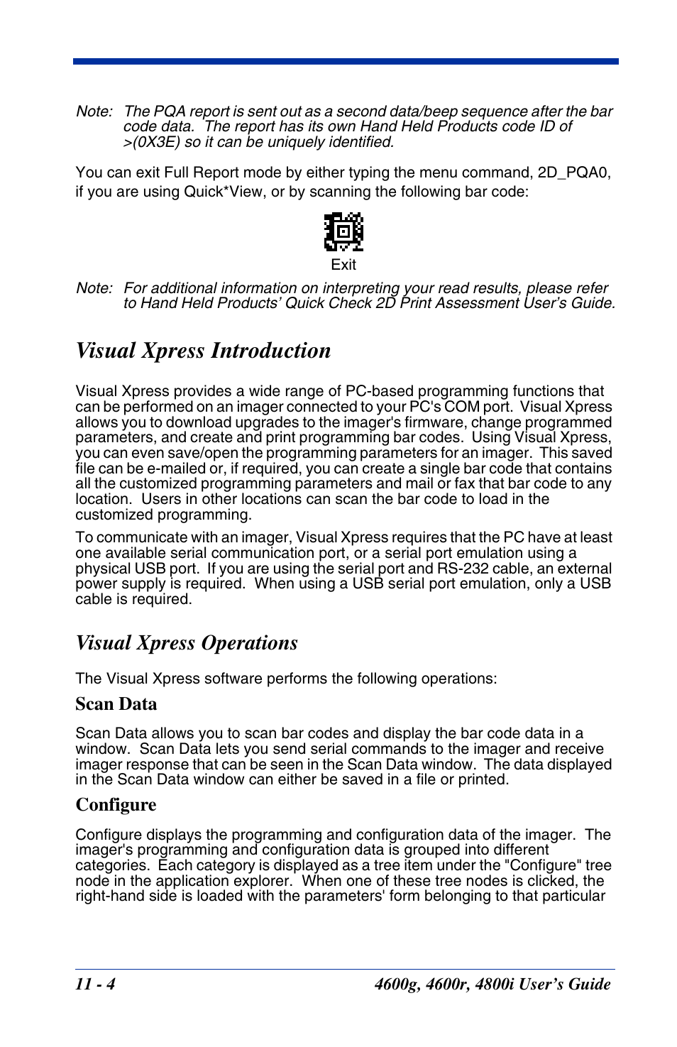 Visual xpress introduction, Visual xpress introduction -4, Visual xpress operations | Hand Held Products 4600g User Manual | Page 174 / 234