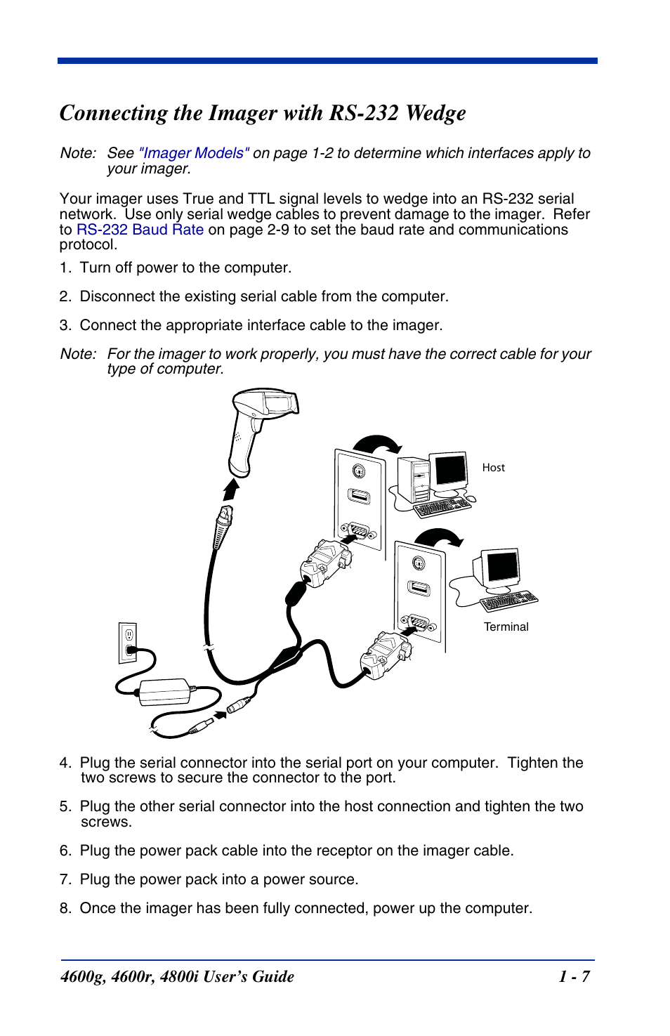 Connecting the imager with rs-232 wedge, Connecting the imager with rs-232 wedge -8 | Hand Held Products 4600g User Manual | Page 23 / 234