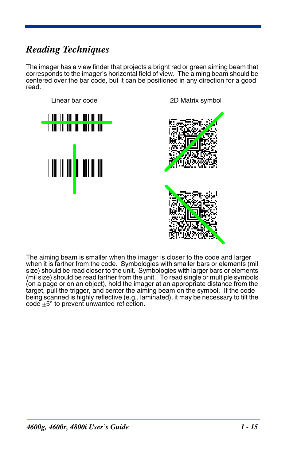 Reading techniques, Reading techniques -16 | Hand Held Products 4600g User Manual | Page 31 / 234