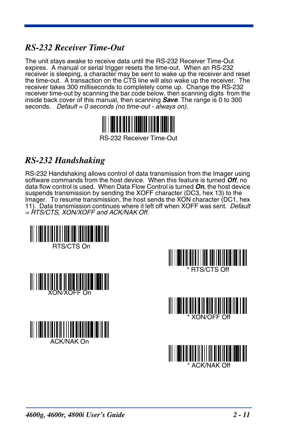 Rs-232 receiver time-out, Rs-232 handshaking | Hand Held Products 4600g User Manual | Page 43 / 234