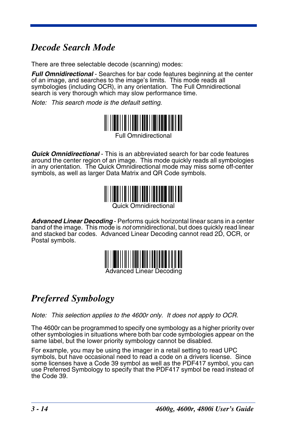 Decode search mode, Preferred symbology, Decode search mode -14 preferred symbology -14 | Hand Held Products 4600g User Manual | Page 62 / 234