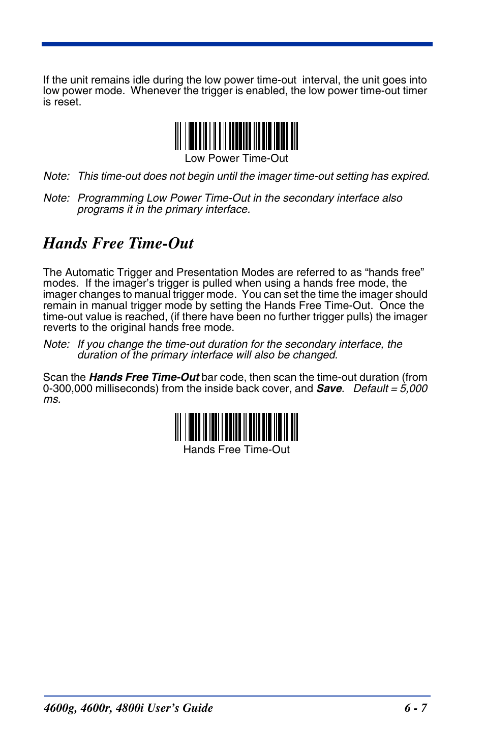 Hands free time-out, Hands free time-out -7 | Hand Held Products 4600g User Manual | Page 91 / 234