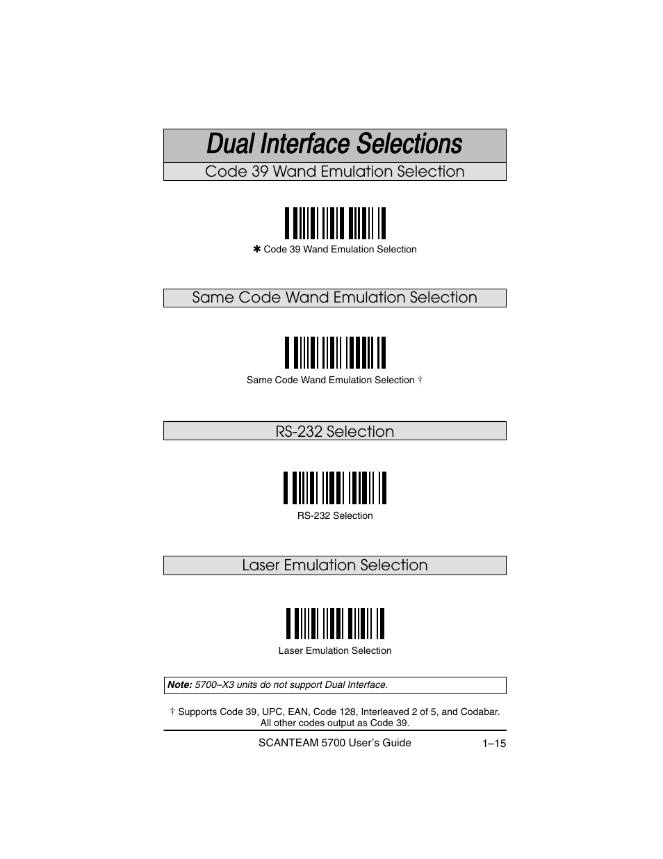 Rs-232 selection, Laser emulation selection | Hand Held Products 5700 User Manual | Page 23 / 100