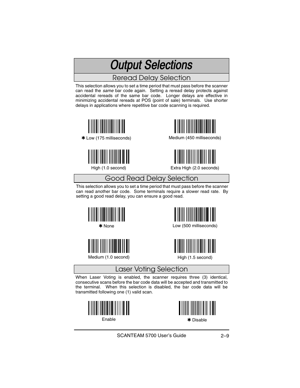 Good read delay selection, Reread delay selection, Laser voting selection | Hand Held Products 5700 User Manual | Page 33 / 100