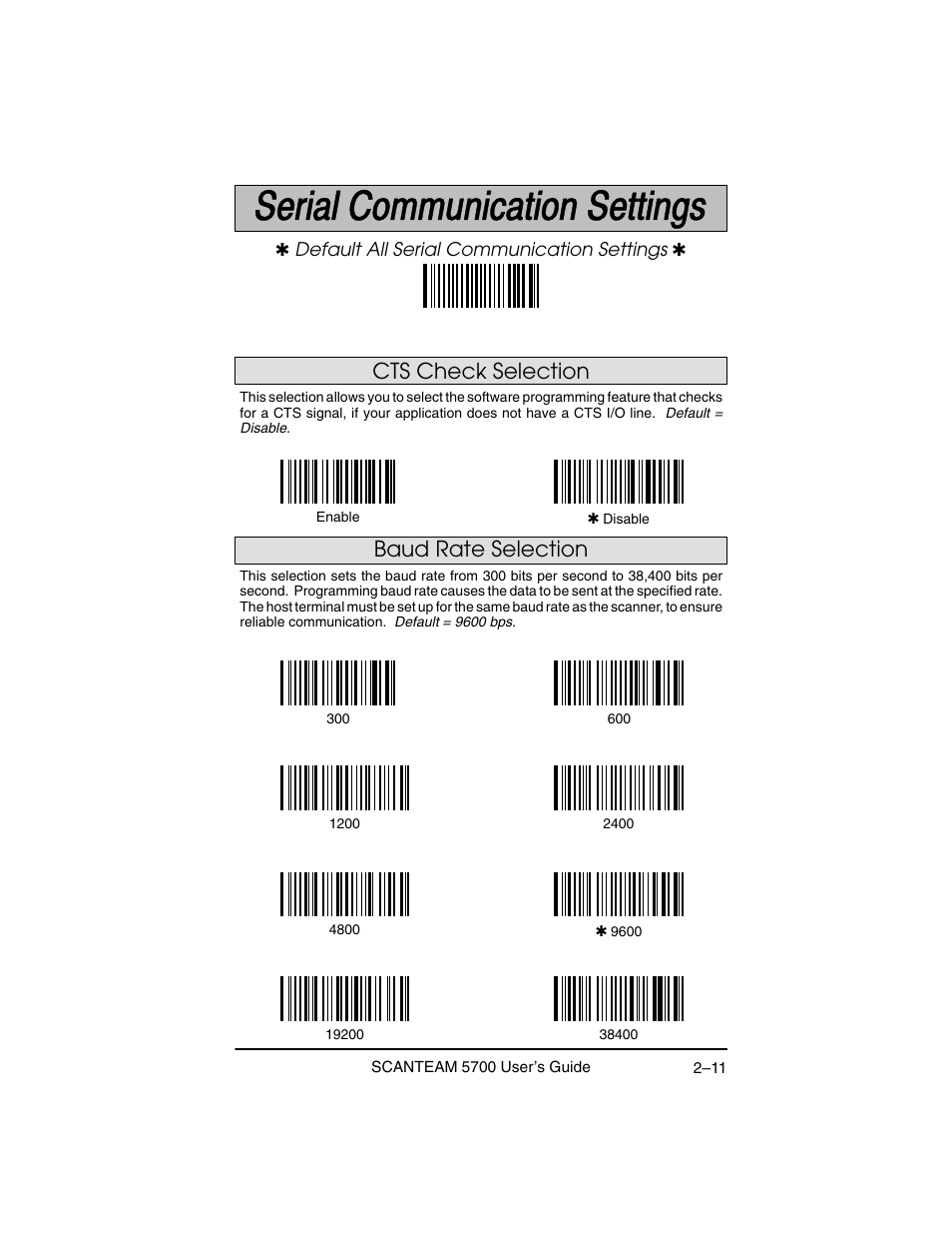 Cts check selection, Baud rate selection | Hand Held Products 5700 User Manual | Page 35 / 100