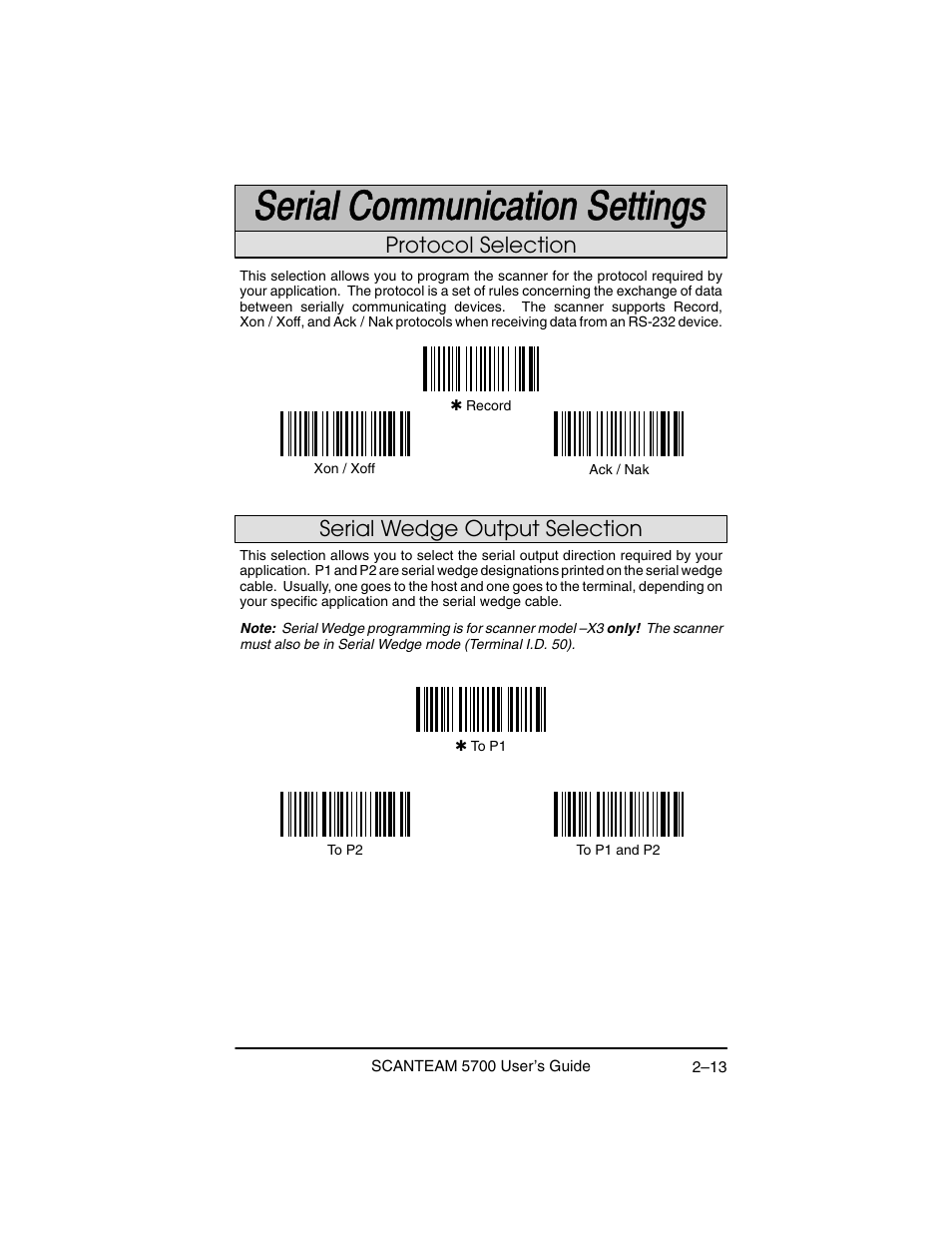 Protocol selection, Serial wedge output selection | Hand Held Products 5700 User Manual | Page 37 / 100