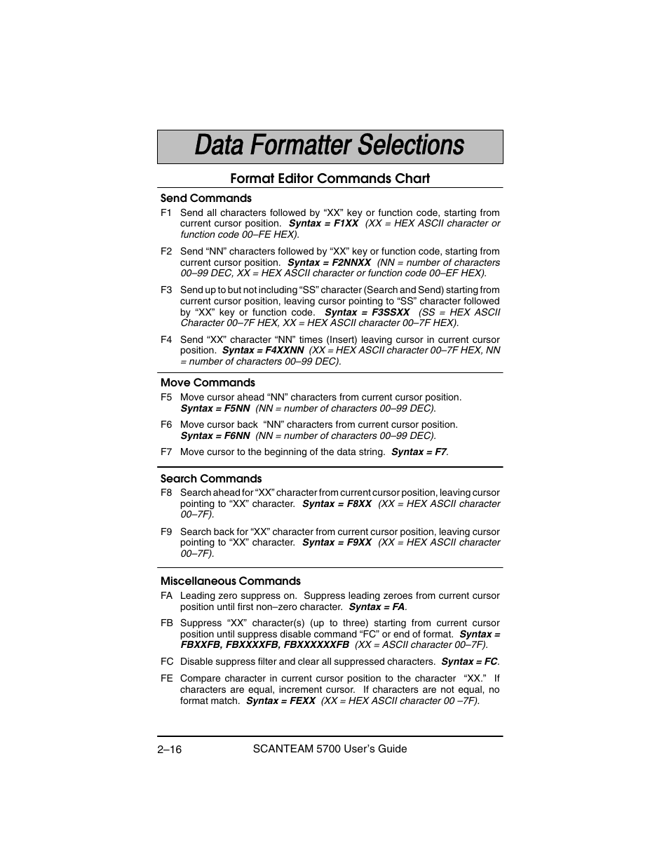 Format editor commands chart | Hand Held Products 5700 User Manual | Page 40 / 100