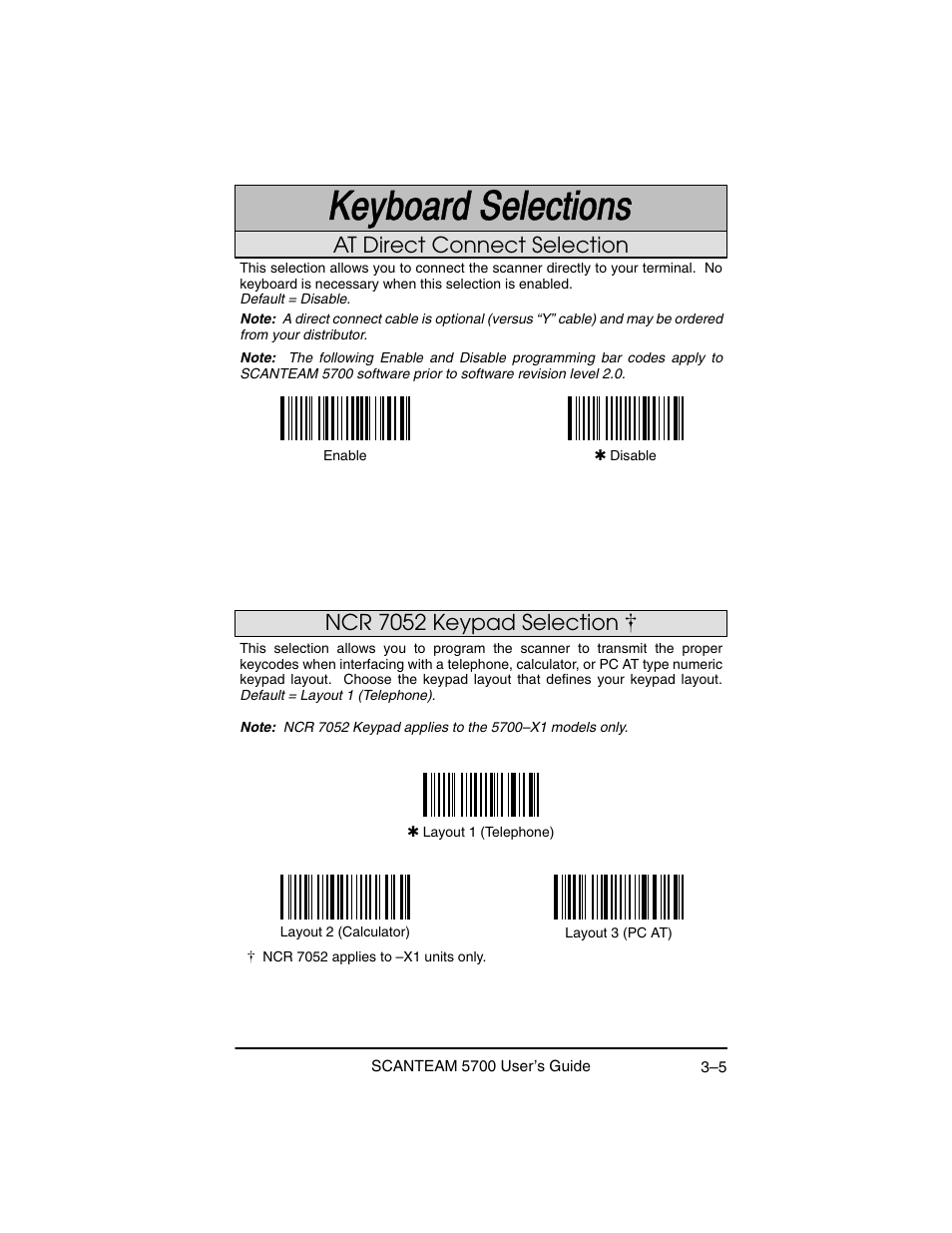Ncr 7052 keypad selection, At direct connect selection | Hand Held Products 5700 User Manual | Page 47 / 100