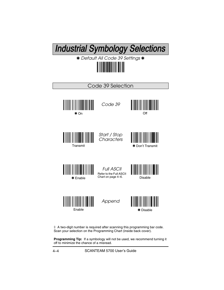 Code 39 selection | Hand Held Products 5700 User Manual | Page 54 / 100