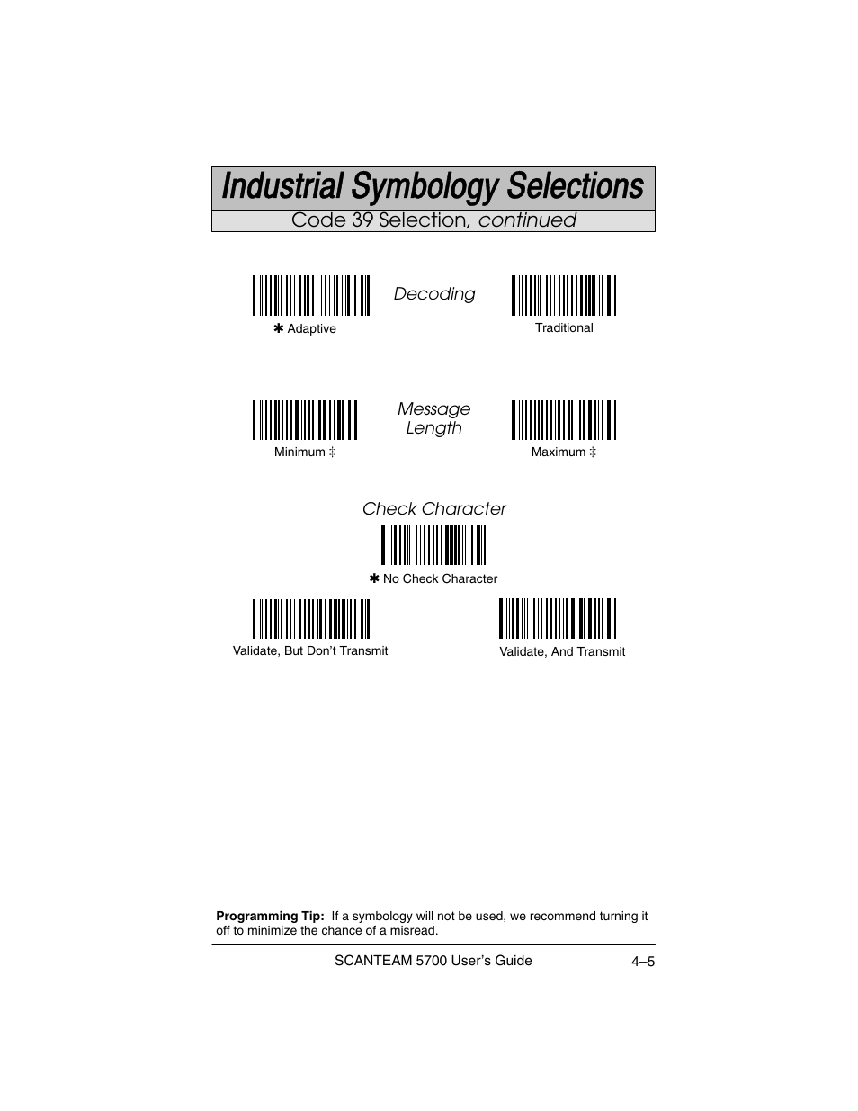 Code 39 selection, continued | Hand Held Products 5700 User Manual | Page 55 / 100