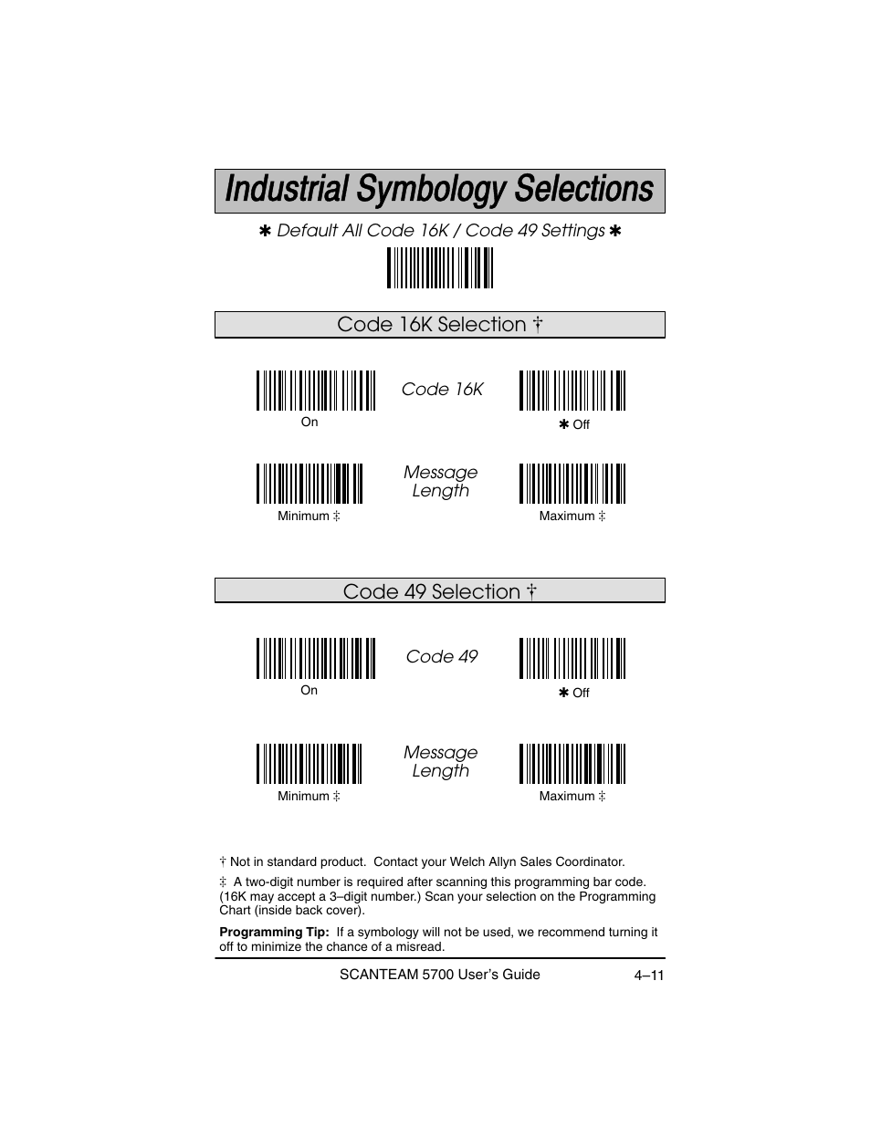 Code 49 selection [ code 16k selection | Hand Held Products 5700 User Manual | Page 61 / 100
