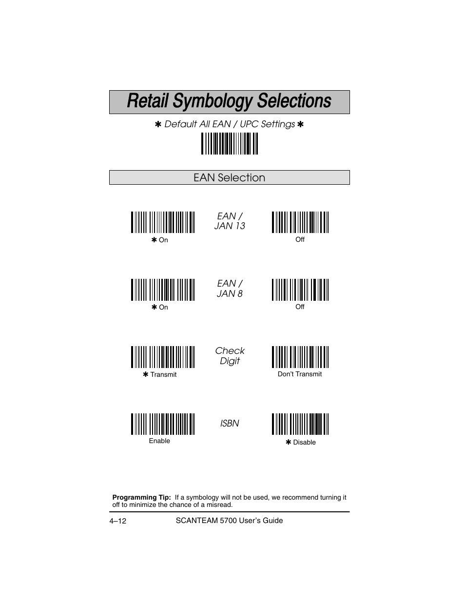 Ean selection | Hand Held Products 5700 User Manual | Page 62 / 100