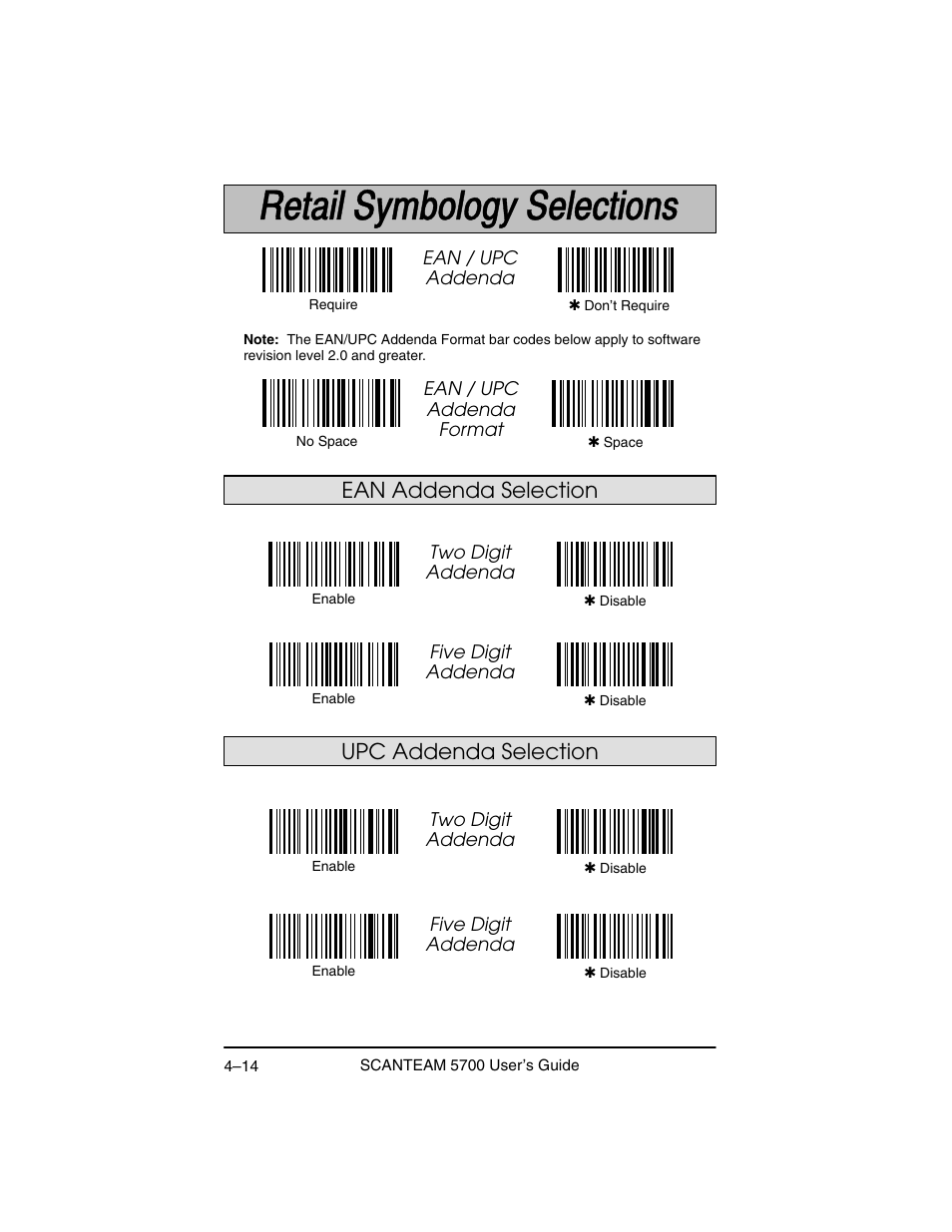 Upc addenda selection ean addenda selection | Hand Held Products 5700 User Manual | Page 64 / 100