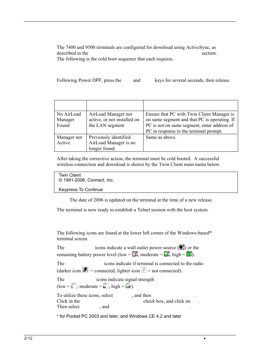 Configuring the terminal for download, Wer, radio, and signal icons | Hand Held Products DOLPHIN 9500 User Manual | Page 22 / 132