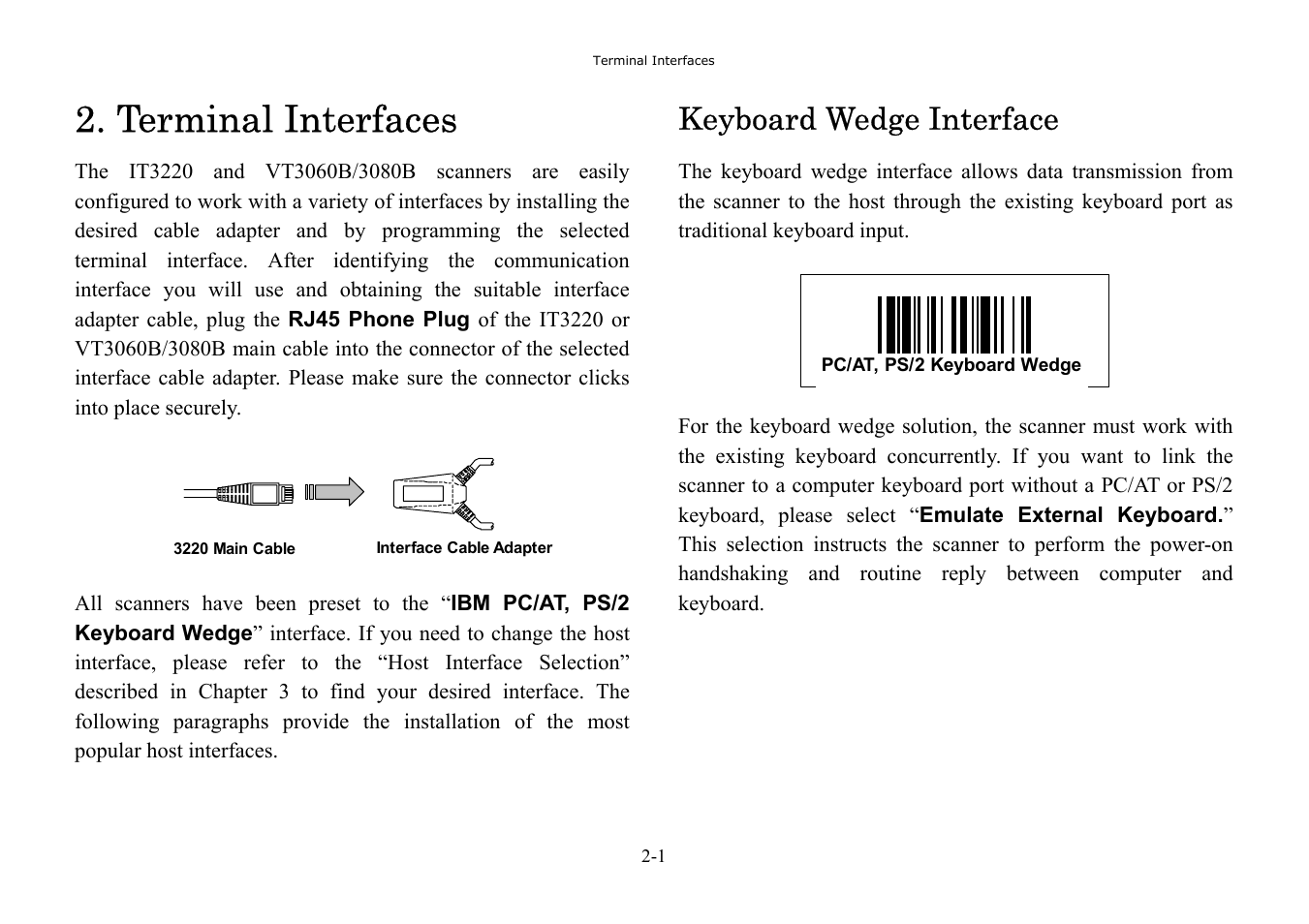 Terminal interfaces, Keyboard wedge interface | Hand Held Products 3080 User Manual | Page 11 / 67
