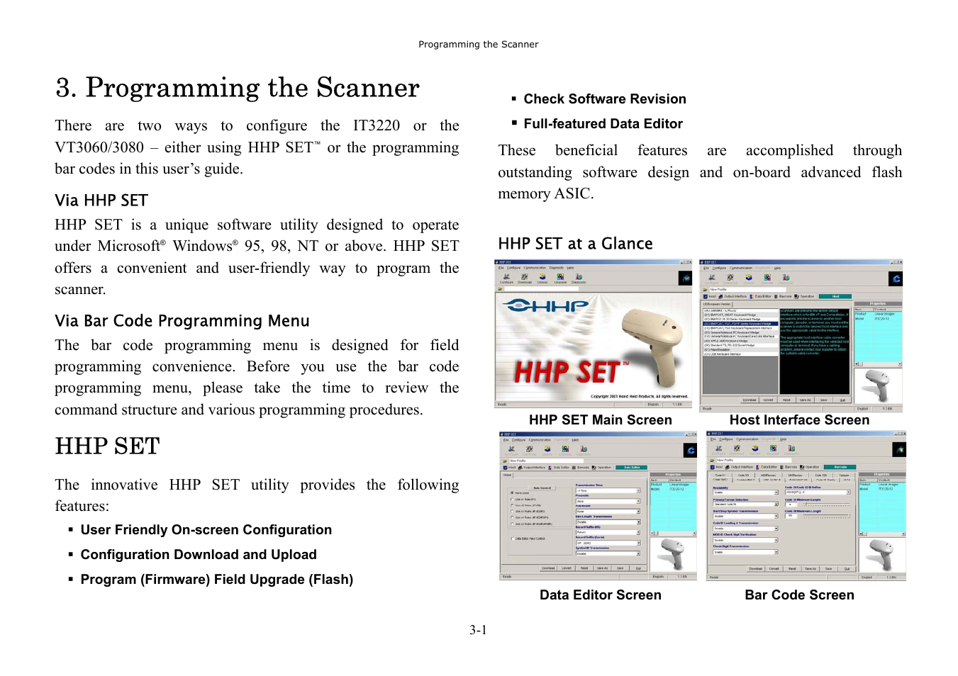 Programming the scanner, Hhp set | Hand Held Products 3080 User Manual | Page 15 / 67