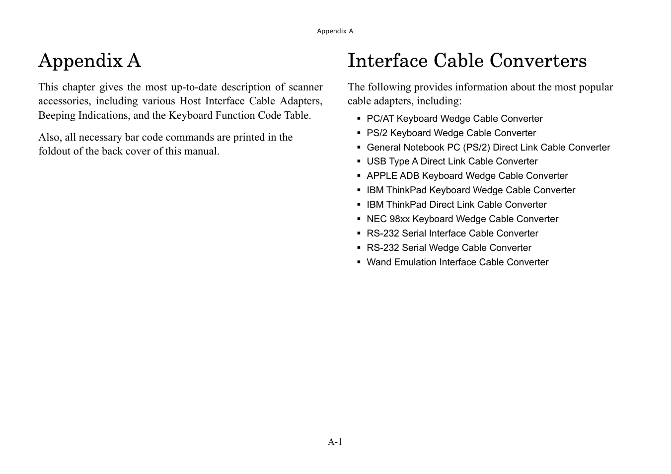 Appendix a, Interface cable converters | Hand Held Products 3080 User Manual | Page 58 / 67