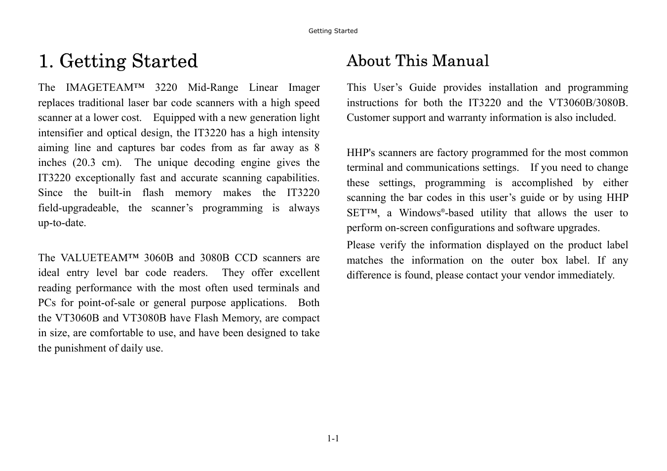 Getting started, About this manual | Hand Held Products 3080 User Manual | Page 7 / 67