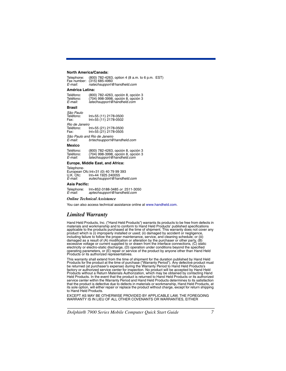 Limited warranty | Hand Held Products DOLPHIN 7900 User Manual | Page 9 / 12