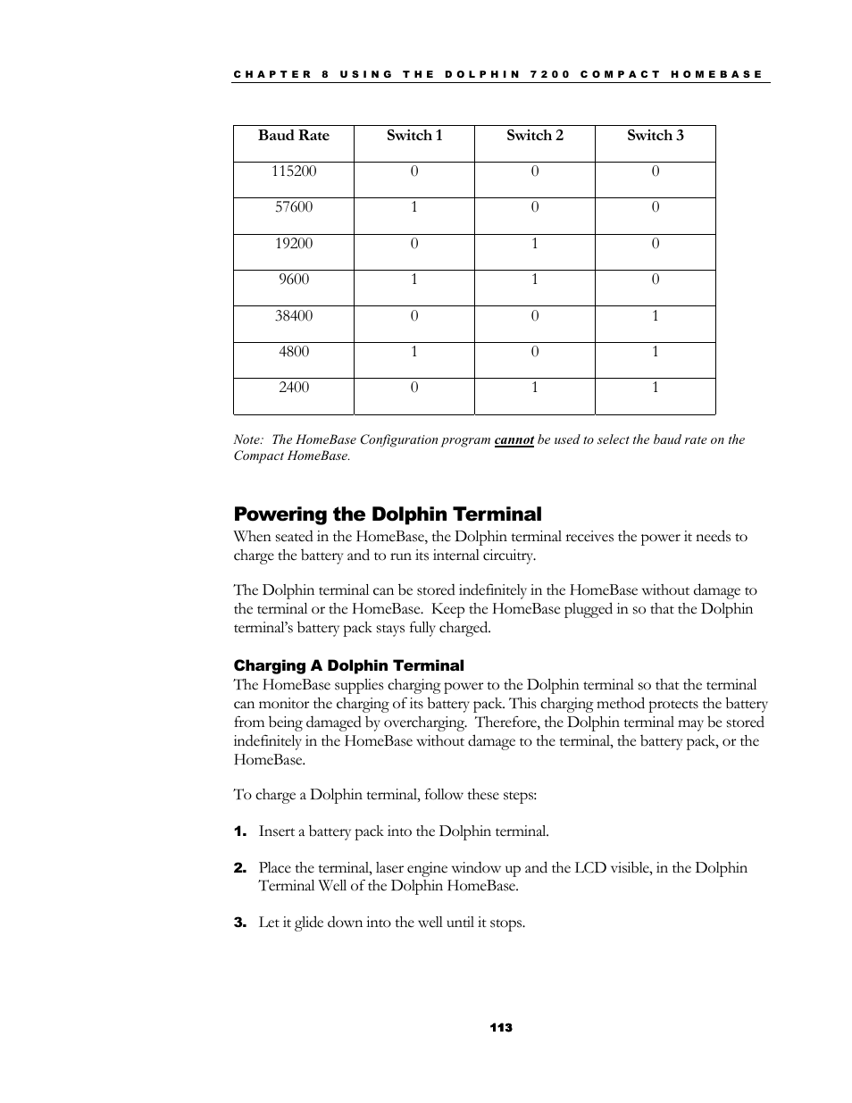 Powering the dolphin terminal | Hand Held Products 7200/UG User Manual | Page 113 / 181