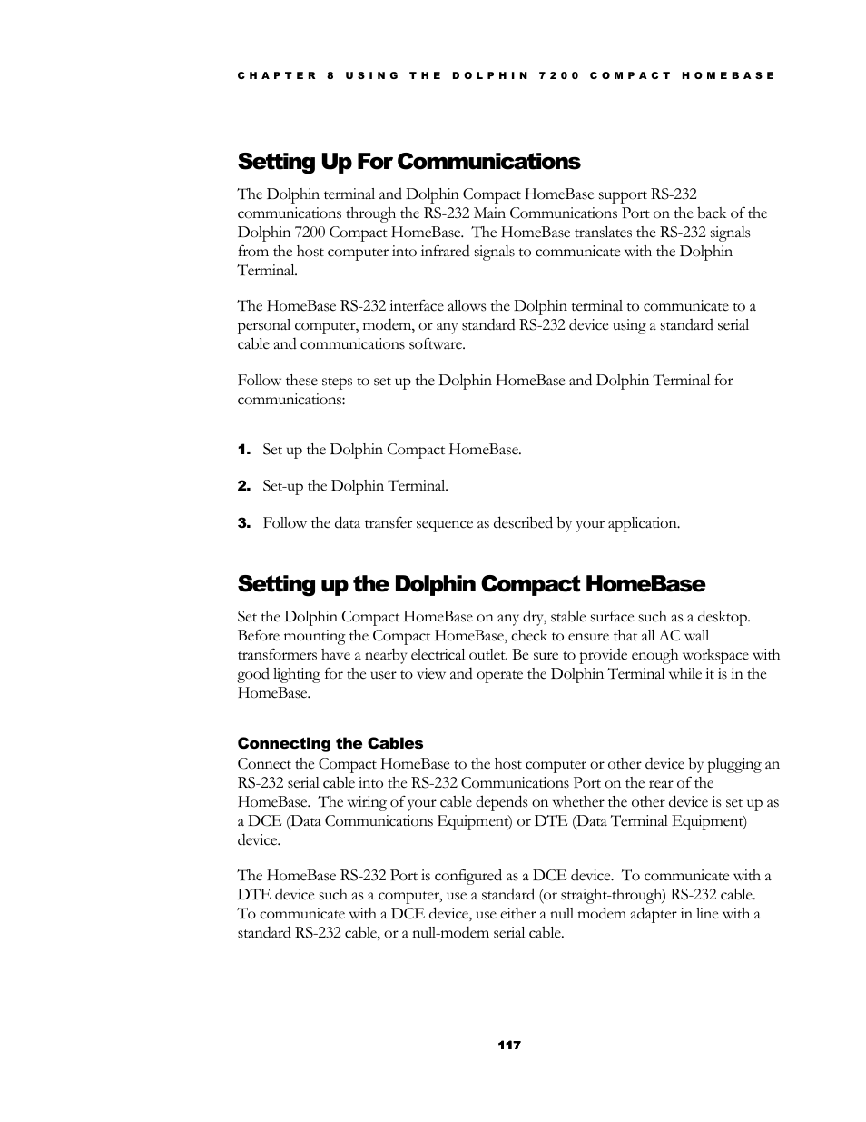 Setting up for communications, Setting up the dolphin compact homebase | Hand Held Products 7200/UG User Manual | Page 117 / 181