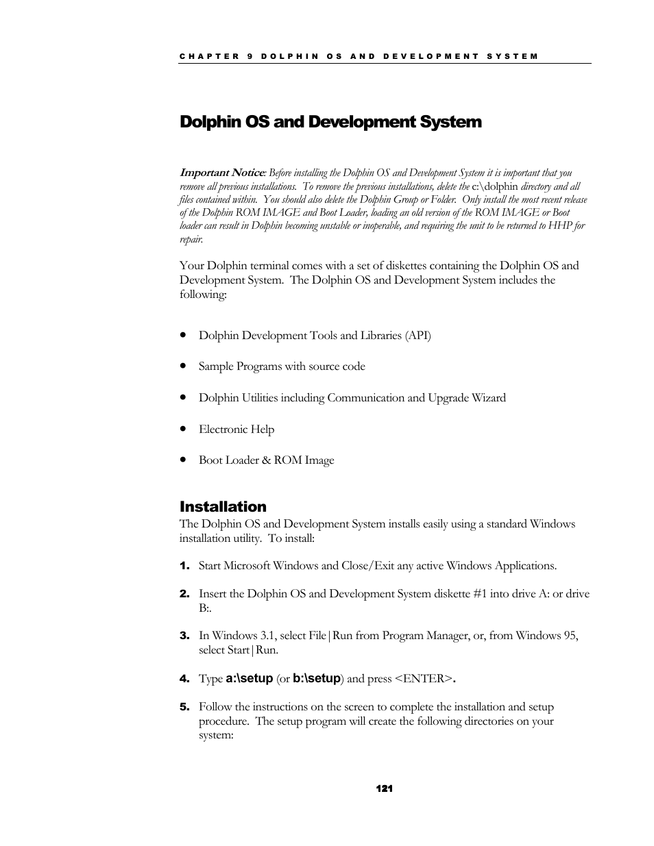 Dolphin os and development system, Installation | Hand Held Products 7200/UG User Manual | Page 121 / 181