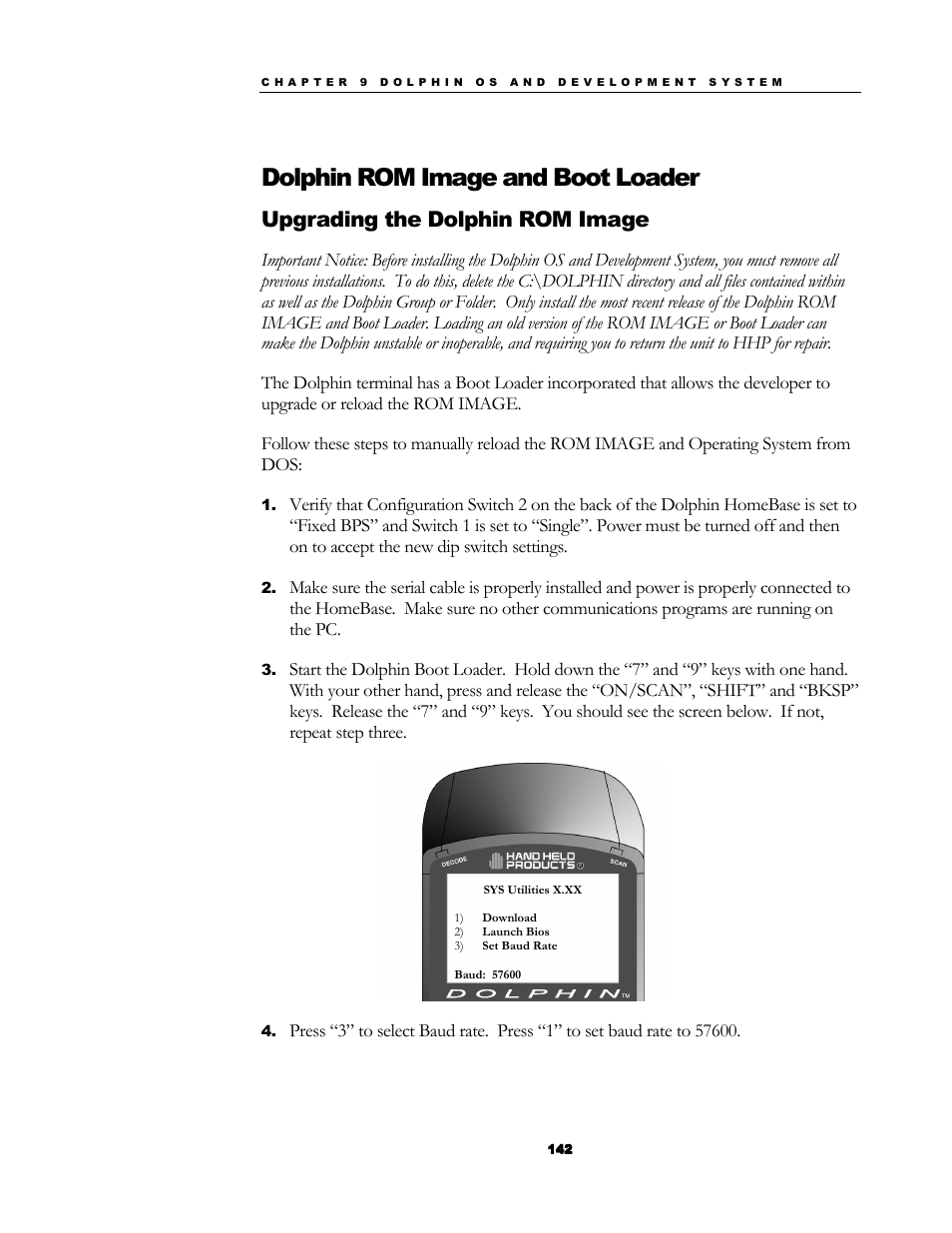 Dolphin rom image and boot loader, Upgrading the dolphin rom image | Hand Held Products 7200/UG User Manual | Page 142 / 181