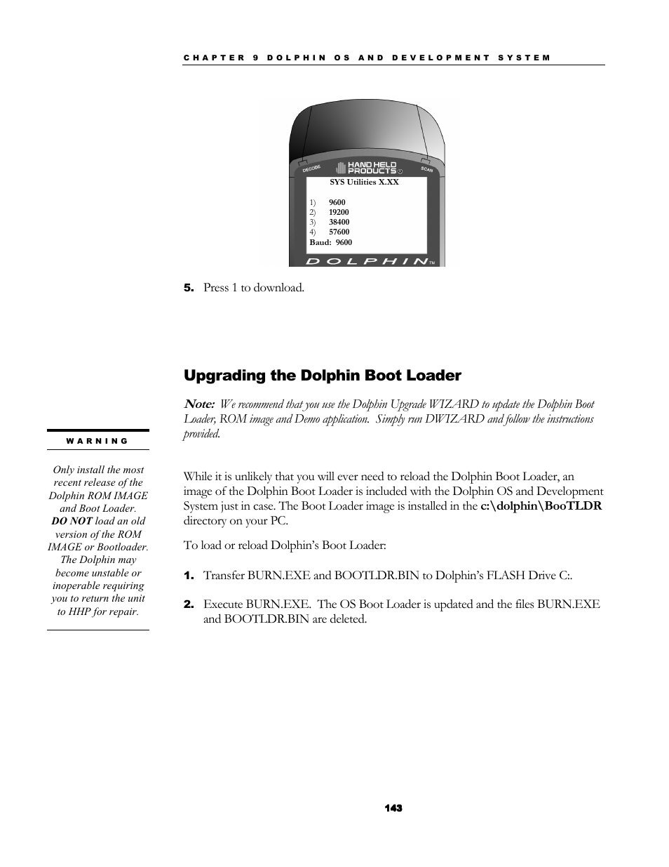 Upgrading the dolphin boot loader | Hand Held Products 7200/UG User Manual | Page 143 / 181