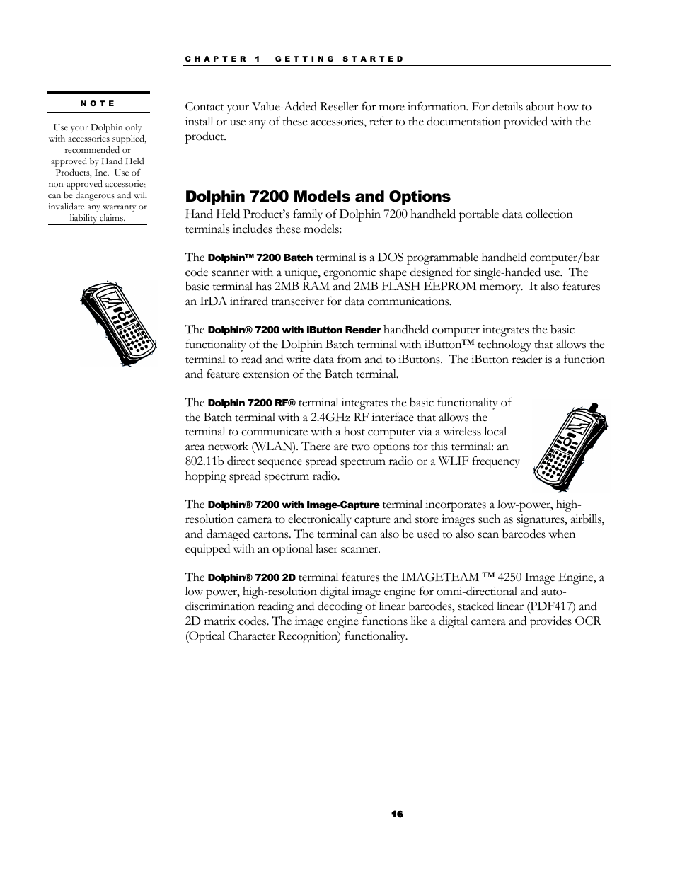 Dolphin 7200 models and options | Hand Held Products 7200/UG User Manual | Page 16 / 181