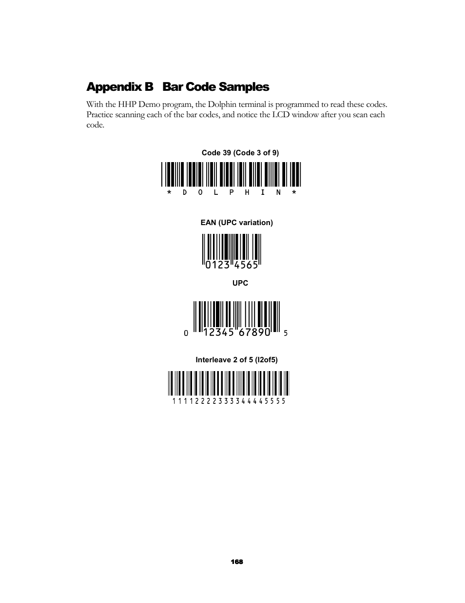 Appendix b bar code samples | Hand Held Products 7200/UG User Manual | Page 168 / 181