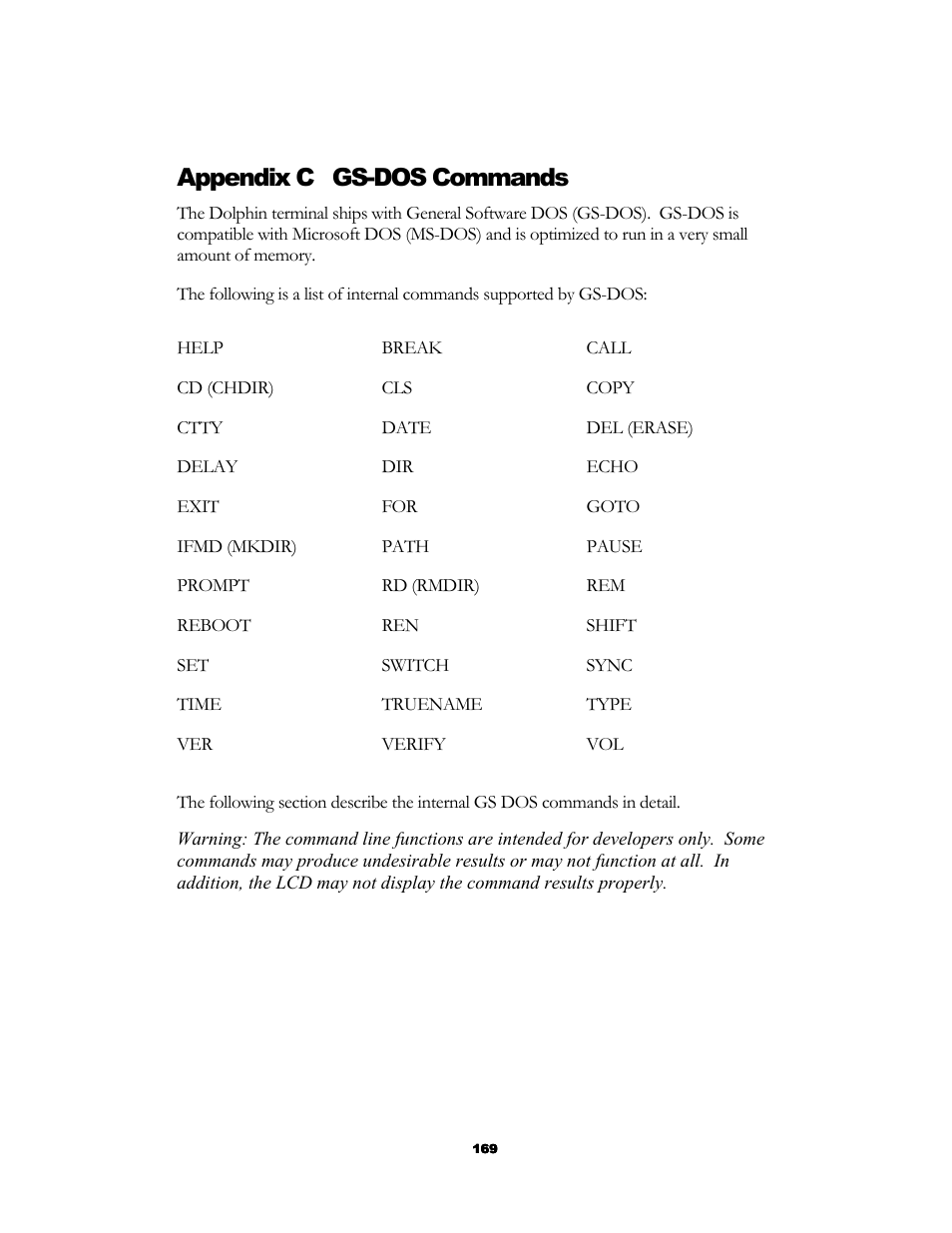 Appendix c gs-dos commands | Hand Held Products 7200/UG User Manual | Page 169 / 181