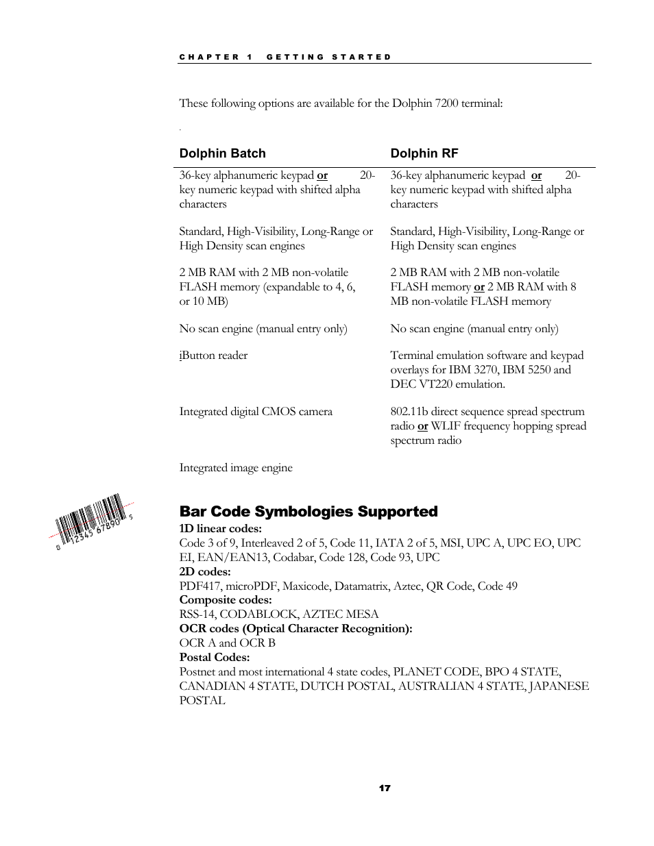 Bar code symbologies supported | Hand Held Products 7200/UG User Manual | Page 17 / 181