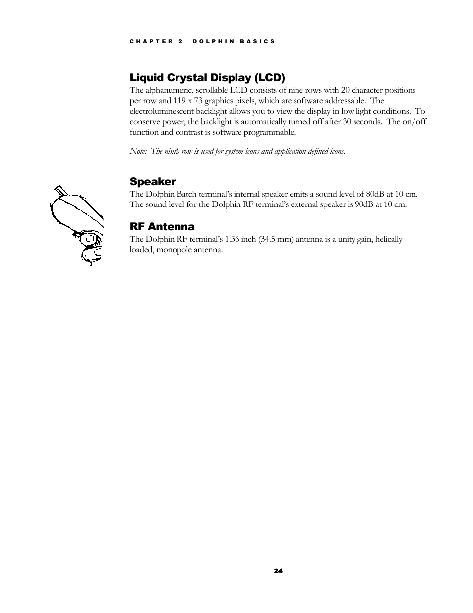 Liquid crystal display (lcd), Speaker, Rf antenna | Hand Held Products 7200/UG User Manual | Page 24 / 181