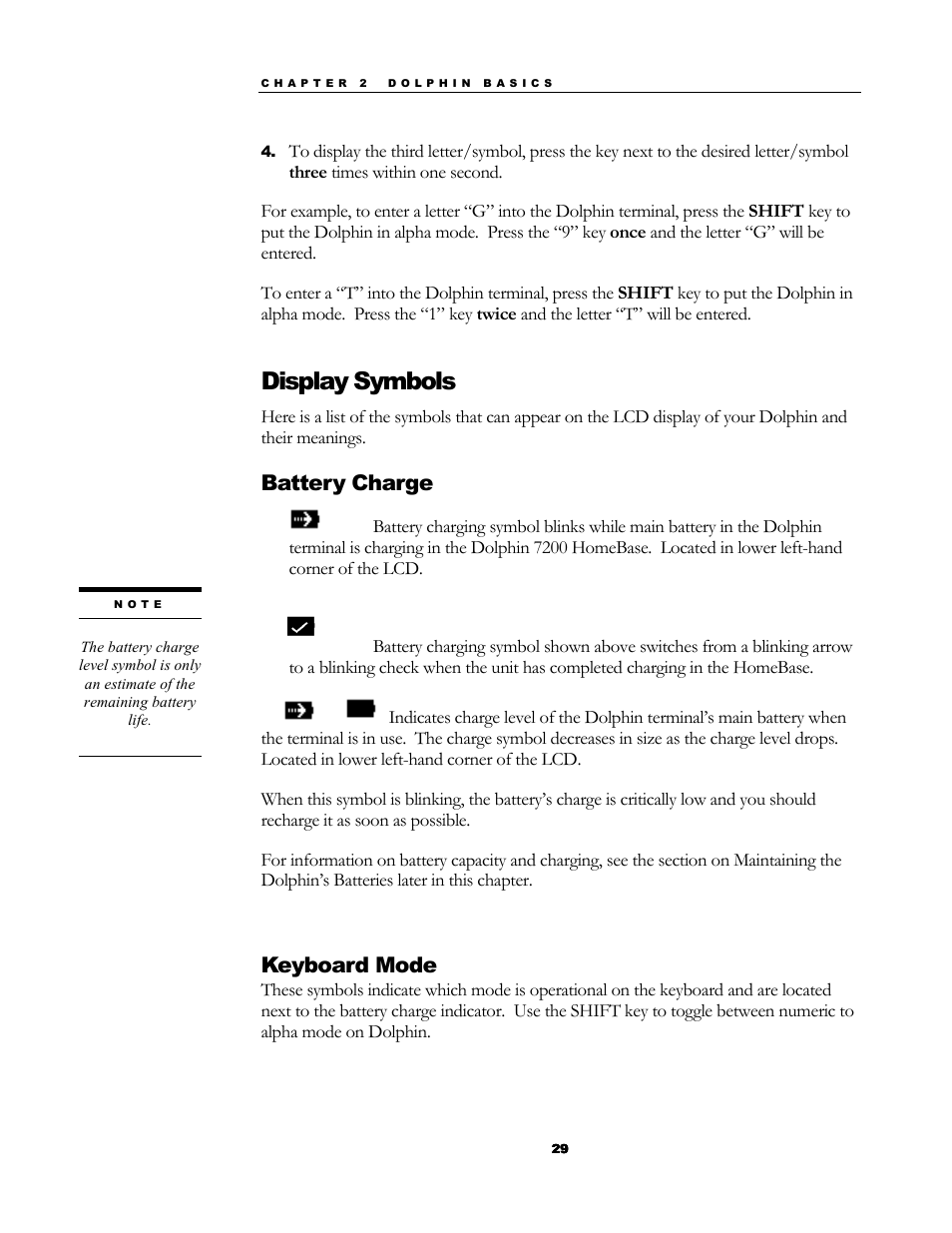 Display symbols, Battery charge, Keyboard mode | Hand Held Products 7200/UG User Manual | Page 29 / 181