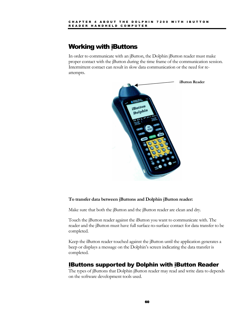 Working with ibuttons, Ibuttons supported by dolphin with ibutton reader | Hand Held Products 7200/UG User Manual | Page 60 / 181