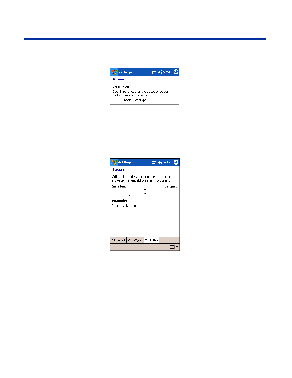 Screen; see, Cleartype tab | Hand Held Products 7900 Series User Manual | Page 85 / 240