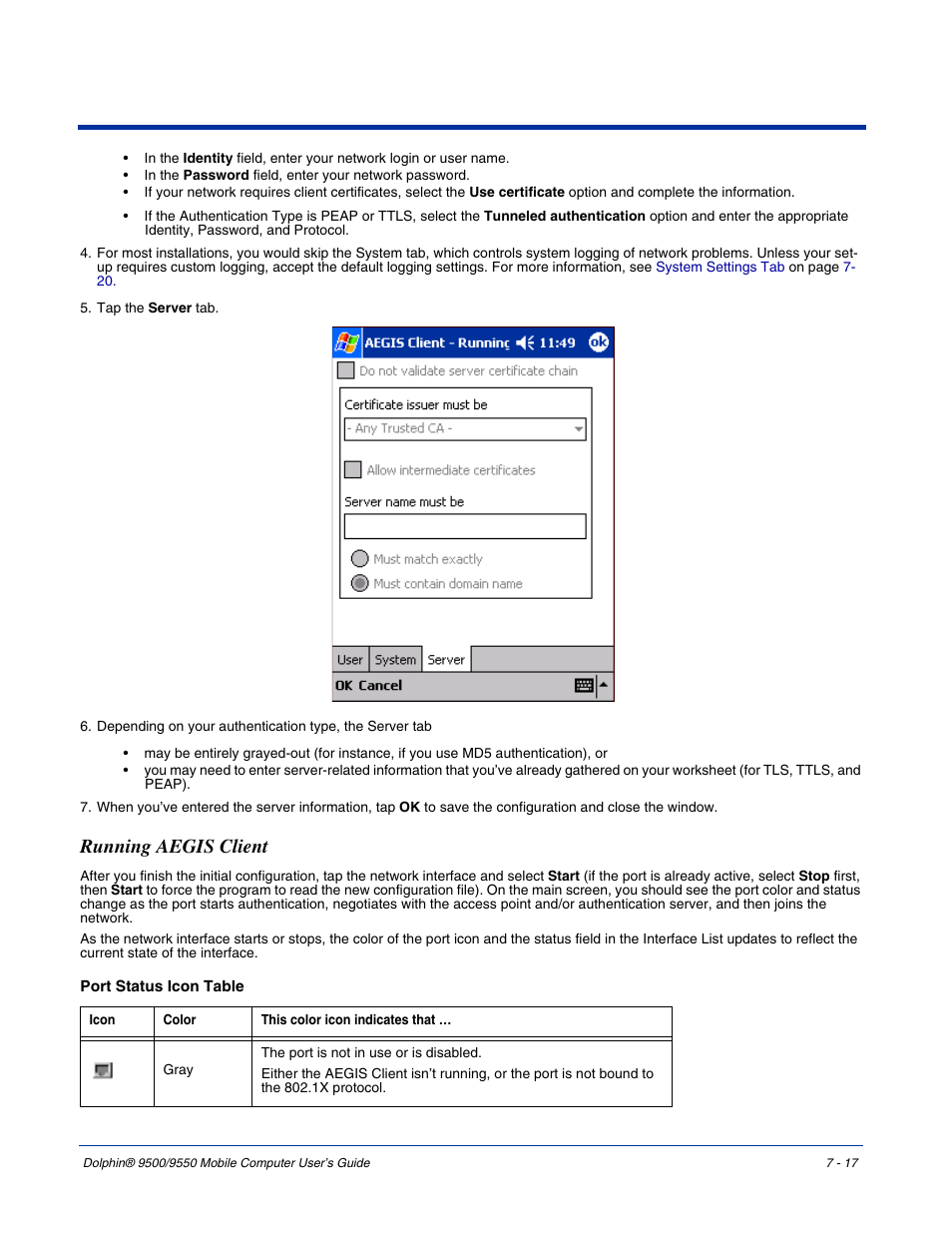 Running aegis client, Running aegis client -17 | Hand Held Products 9550 User Manual | Page 125 / 248