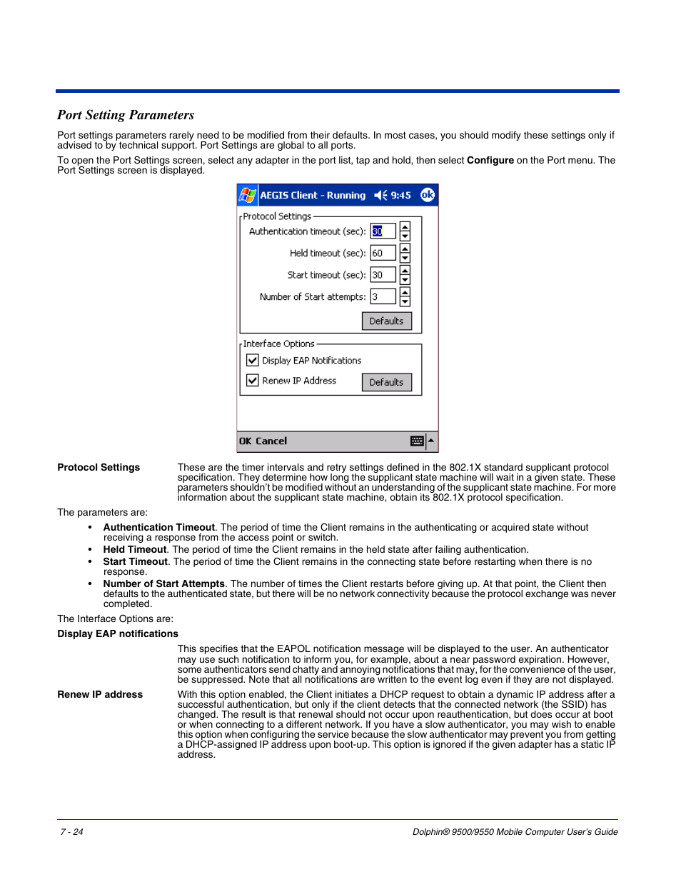 Port setting parameters, Port setting parameters -24 | Hand Held Products 9550 User Manual | Page 132 / 248