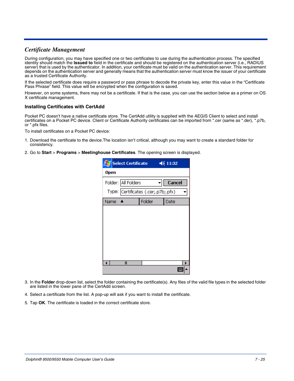 Certificate management, Certificate management -25 | Hand Held Products 9550 User Manual | Page 133 / 248