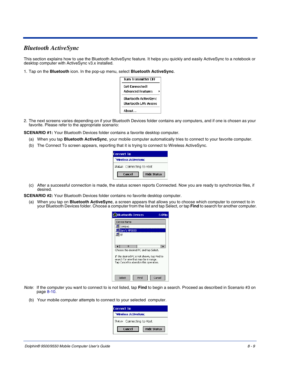 Bluetooth activesync, Bluetooth activesync -9 | Hand Held Products 9550 User Manual | Page 143 / 248